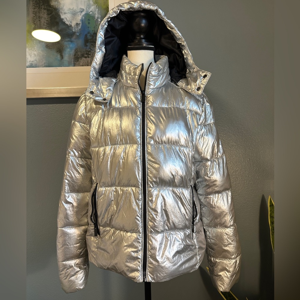 Metallic Silver Marc New York puffer coat Sz M